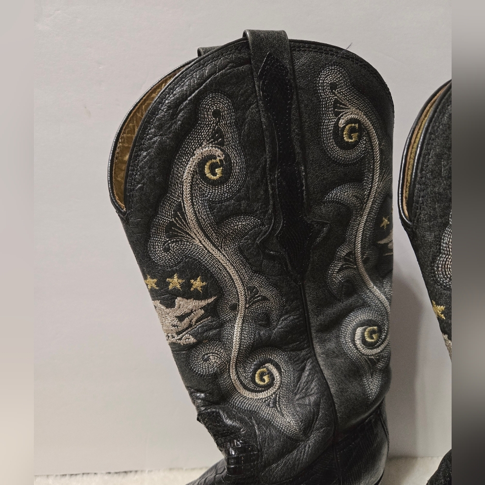 El General 1901 Lizard Print Point Toe Western Cowboy Black Boots GUC Size: 10 - Picture 14 of 15